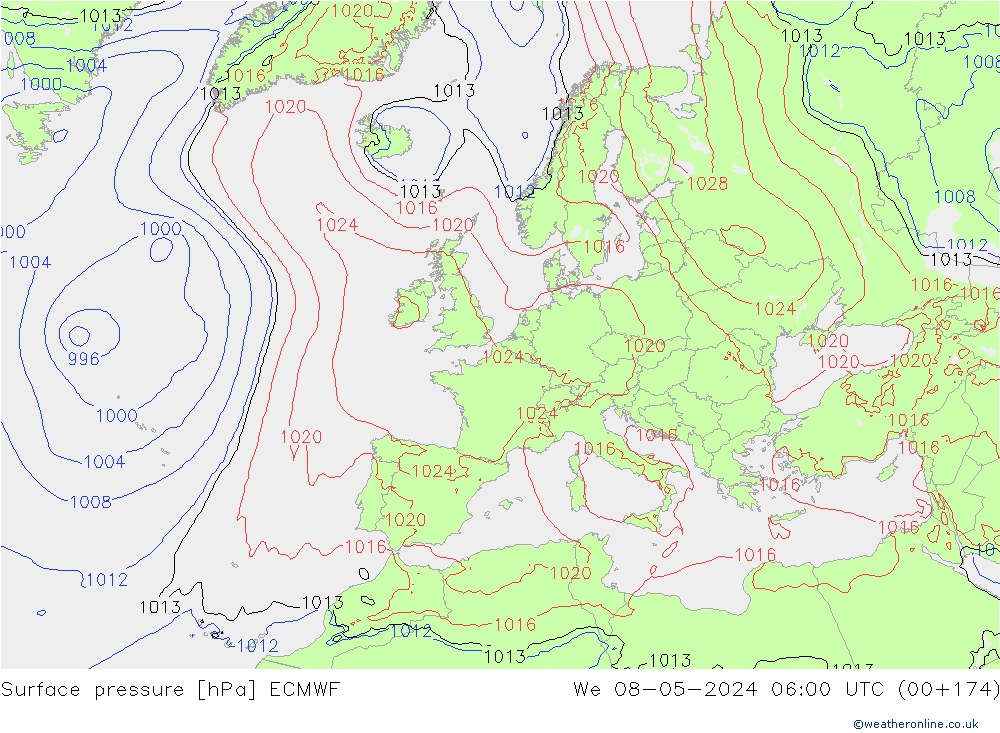 Bodendruck ECMWF Mi 08.05.2024 06 UTC