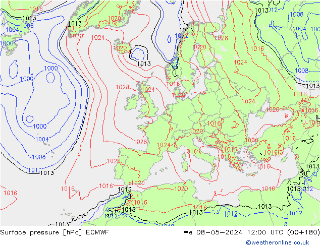 Atmosférický tlak ECMWF St 08.05.2024 12 UTC