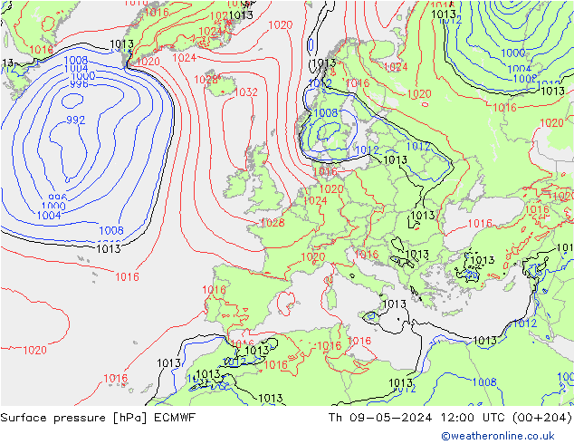 ciśnienie ECMWF czw. 09.05.2024 12 UTC