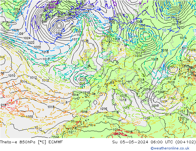 Theta-e 850hPa ECMWF Paz 05.05.2024 06 UTC