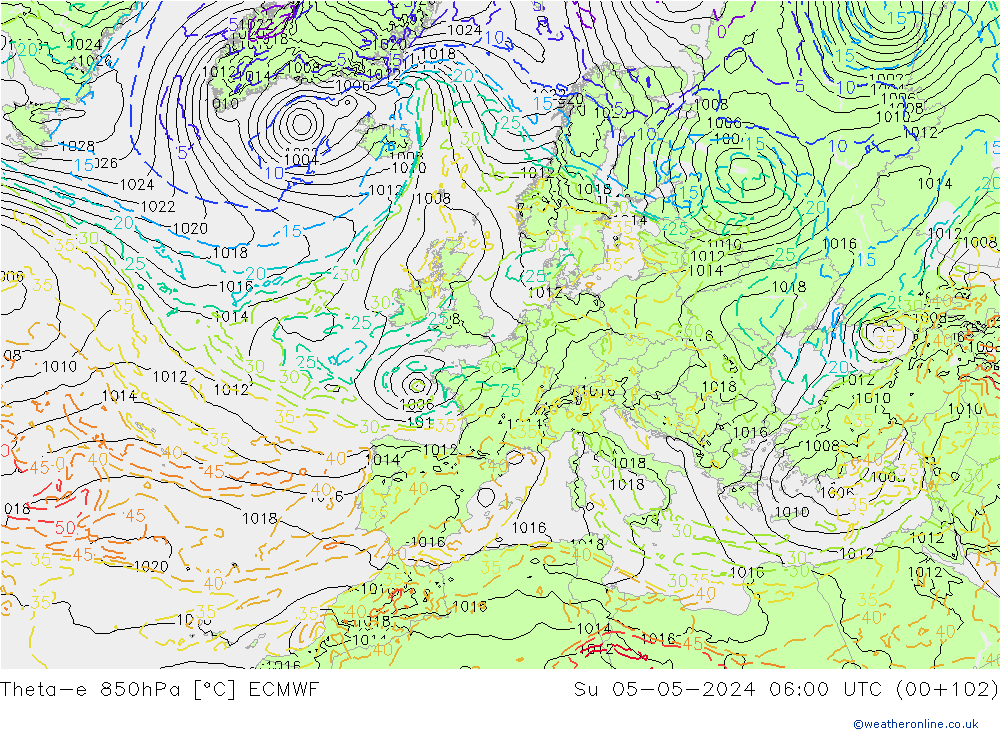 Theta-e 850hPa ECMWF dom 05.05.2024 06 UTC