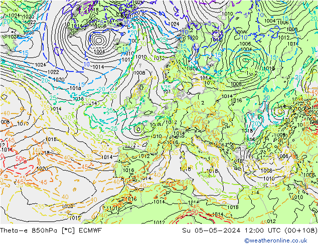 Theta-e 850hPa ECMWF dim 05.05.2024 12 UTC