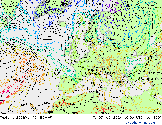 Theta-e 850hPa ECMWF Ter 07.05.2024 06 UTC