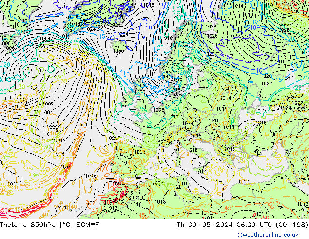 Theta-e 850hPa ECMWF Th 09.05.2024 06 UTC