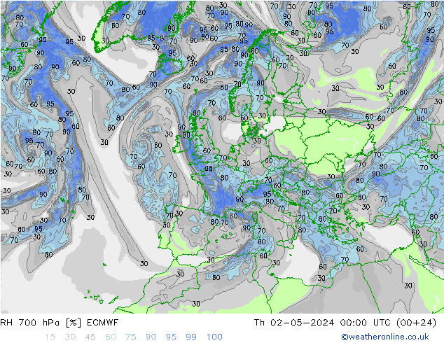 RH 700 hPa ECMWF Do 02.05.2024 00 UTC