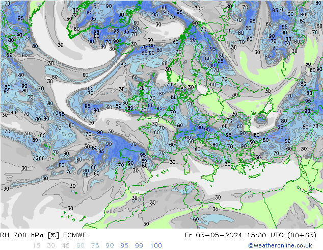 RH 700 гПа ECMWF пт 03.05.2024 15 UTC