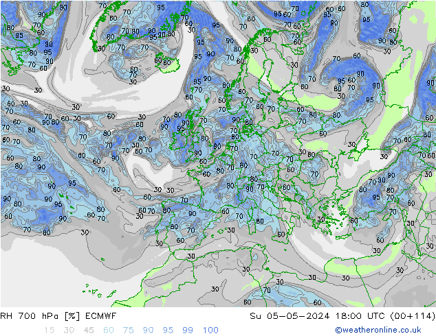 RH 700 hPa ECMWF Su 05.05.2024 18 UTC