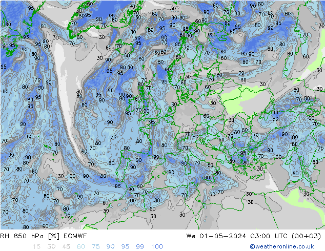 RH 850 hPa ECMWF St 01.05.2024 03 UTC