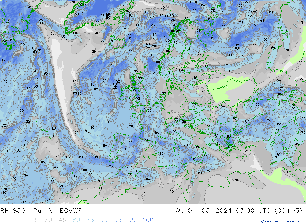 RH 850 hPa ECMWF St 01.05.2024 03 UTC