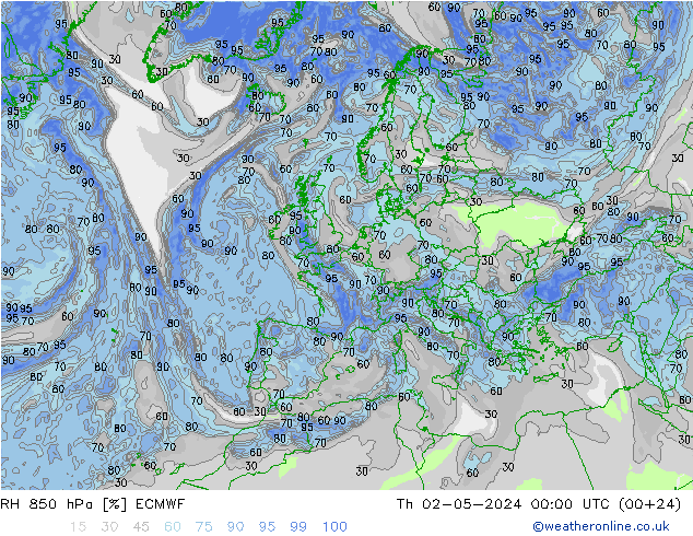 RH 850 hPa ECMWF Th 02.05.2024 00 UTC