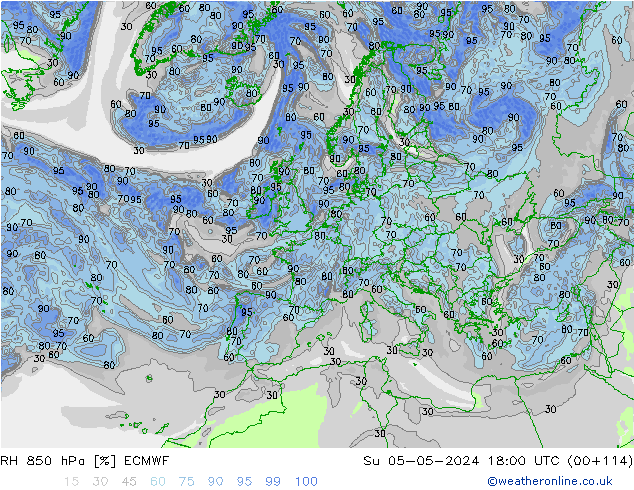 RH 850 hPa ECMWF Su 05.05.2024 18 UTC