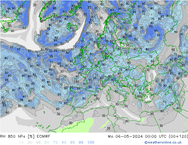 RH 850 hPa ECMWF Seg 06.05.2024 00 UTC