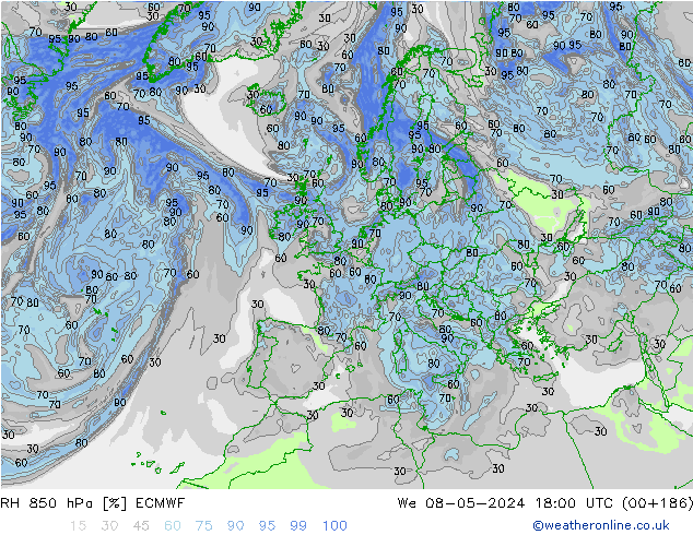 RH 850 hPa ECMWF Mi 08.05.2024 18 UTC