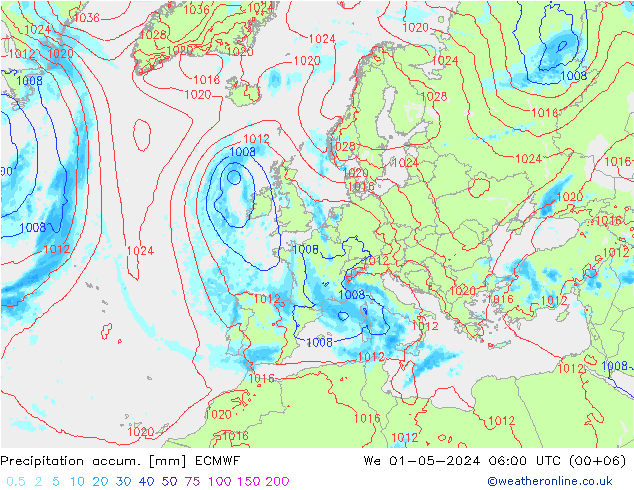 Nied. akkumuliert ECMWF Mi 01.05.2024 06 UTC