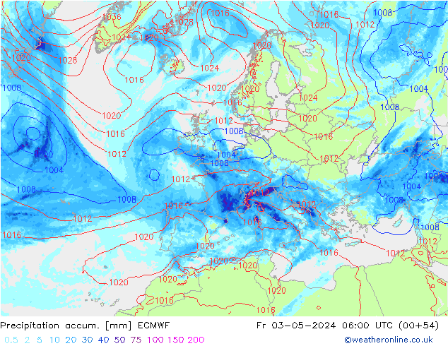 Nied. akkumuliert ECMWF Fr 03.05.2024 06 UTC