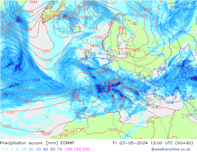 Precipitation accum. ECMWF пт 03.05.2024 12 UTC