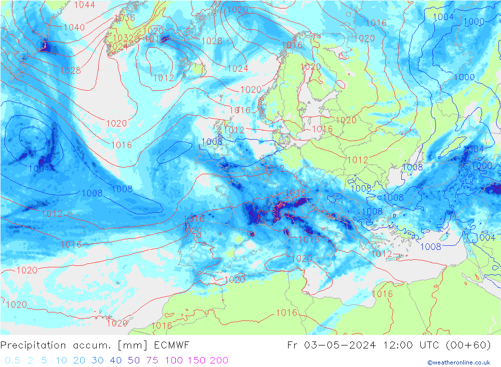 Precipitation accum. ECMWF Fr 03.05.2024 12 UTC