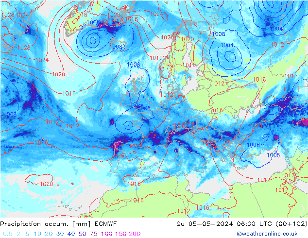 Nied. akkumuliert ECMWF So 05.05.2024 06 UTC