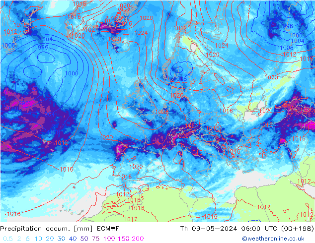 Precipitation accum. ECMWF gio 09.05.2024 06 UTC