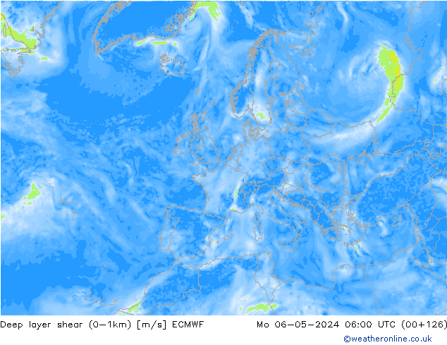 Deep layer shear (0-1km) ECMWF Mo 06.05.2024 06 UTC