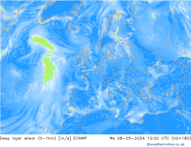 Deep layer shear (0-1km) ECMWF We 08.05.2024 12 UTC