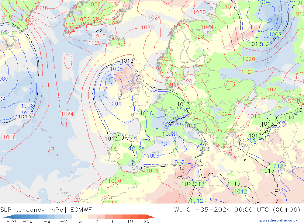 Drucktendenz ECMWF Mi 01.05.2024 06 UTC