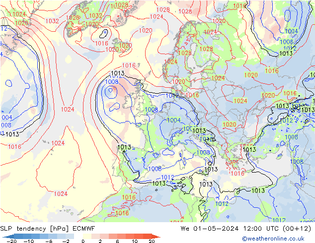 SLP tendency ECMWF We 01.05.2024 12 UTC