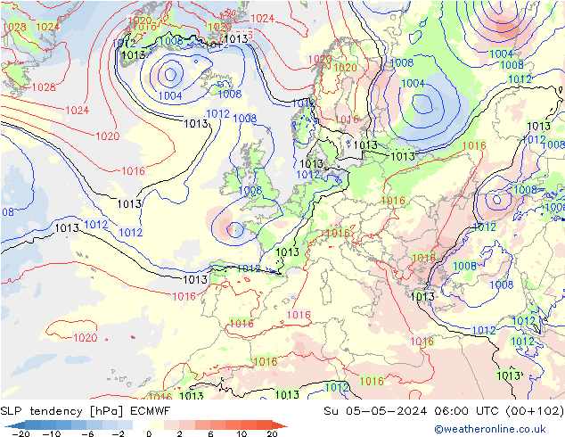 Drucktendenz ECMWF So 05.05.2024 06 UTC