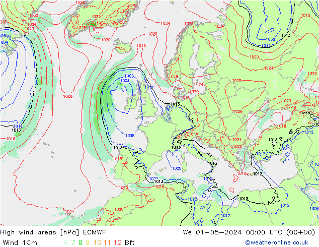 High wind areas ECMWF mer 01.05.2024 00 UTC