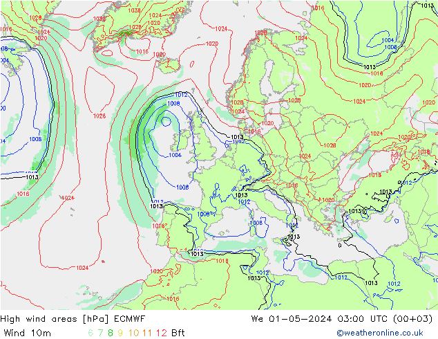 Izotacha ECMWF śro. 01.05.2024 03 UTC