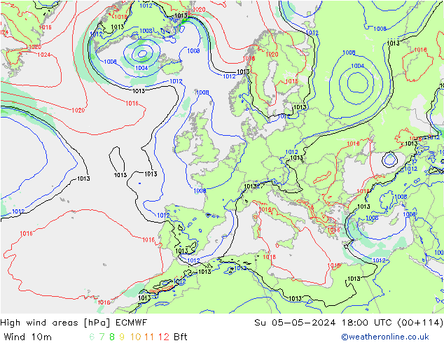 High wind areas ECMWF Su 05.05.2024 18 UTC