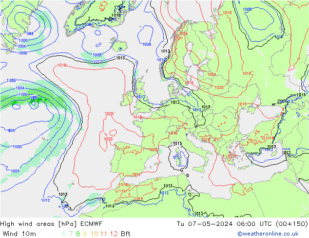 High wind areas ECMWF Tu 07.05.2024 06 UTC