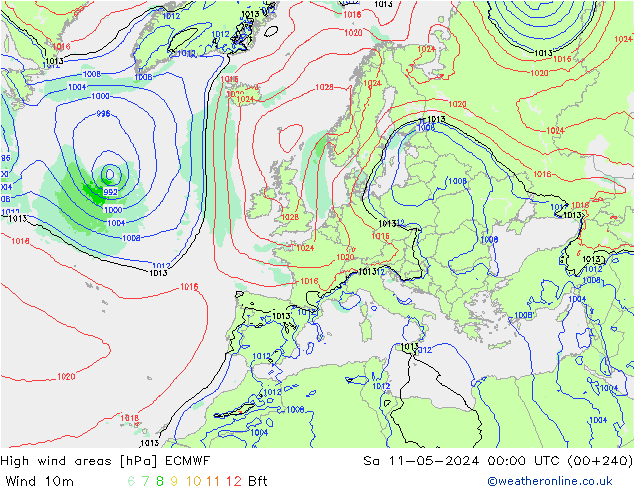 High wind areas ECMWF sab 11.05.2024 00 UTC