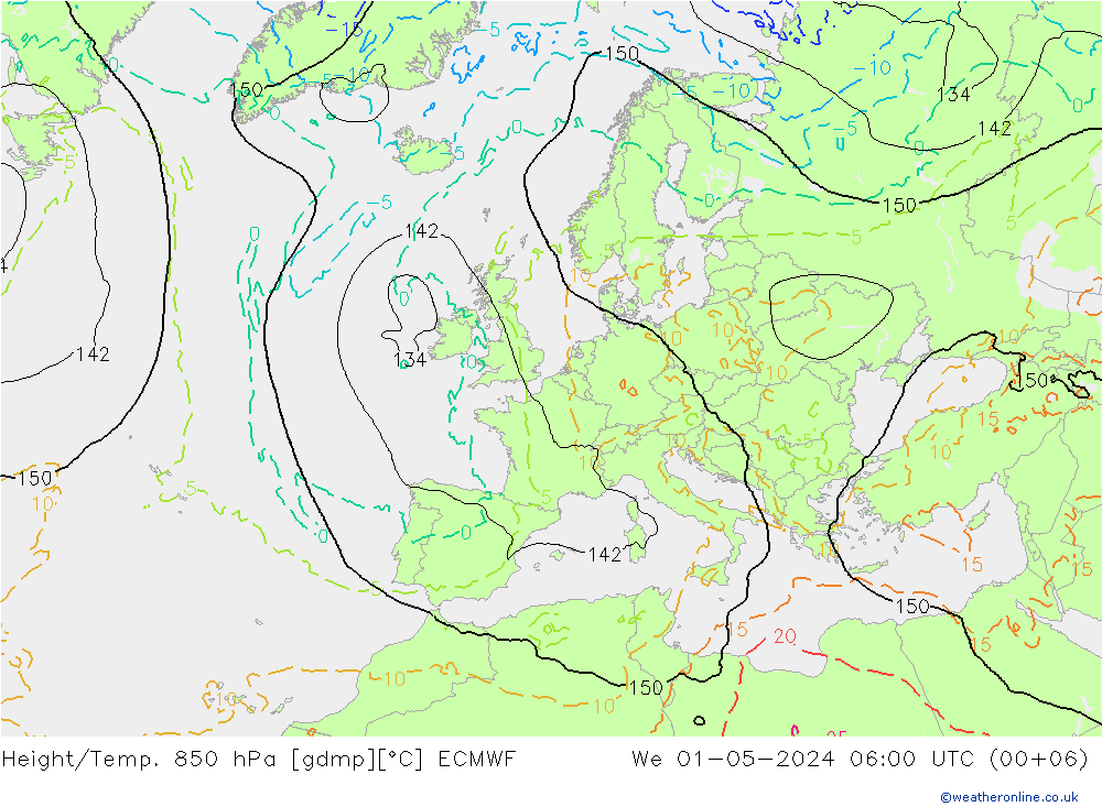 Height/Temp. 850 hPa ECMWF Mi 01.05.2024 06 UTC