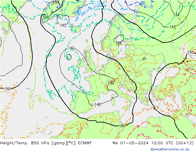 Z500/Rain (+SLP)/Z850 ECMWF ср 01.05.2024 12 UTC