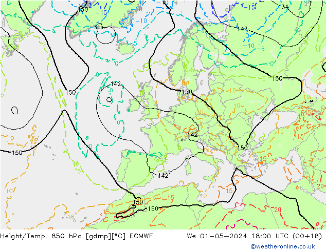 Z500/Rain (+SLP)/Z850 ECMWF  01.05.2024 18 UTC