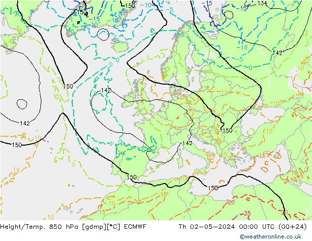 Height/Temp. 850 hPa ECMWF Do 02.05.2024 00 UTC