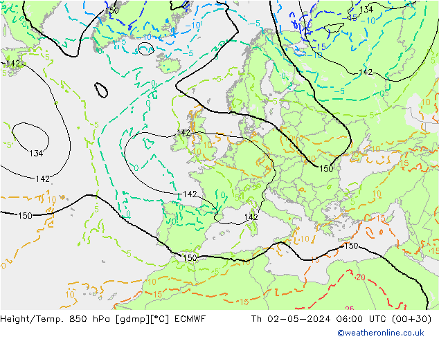 Z500/Rain (+SLP)/Z850 ECMWF Do 02.05.2024 06 UTC