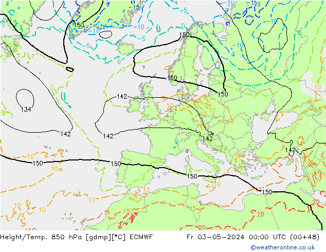 Height/Temp. 850 hPa ECMWF Fr 03.05.2024 00 UTC