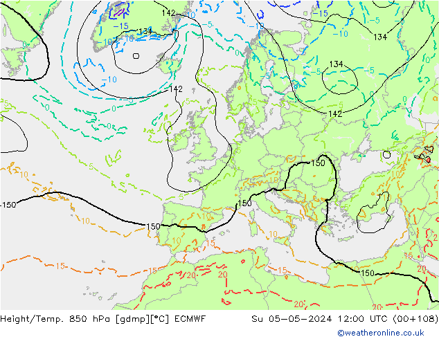 Height/Temp. 850 гПа ECMWF Вс 05.05.2024 12 UTC