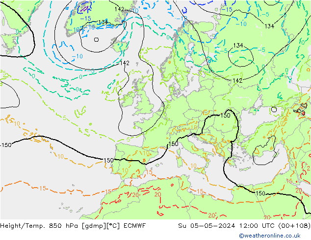 Z500/Rain (+SLP)/Z850 ECMWF Dom 05.05.2024 12 UTC