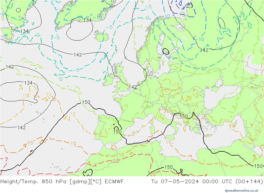 Height/Temp. 850 hPa ECMWF Tu 07.05.2024 00 UTC