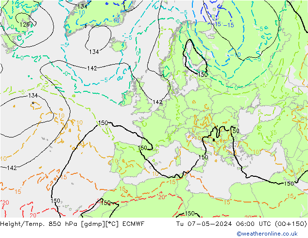 Height/Temp. 850 hPa ECMWF Tu 07.05.2024 06 UTC