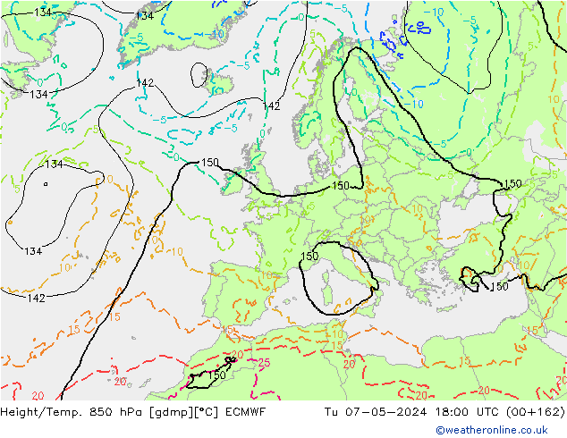 Z500/Regen(+SLP)/Z850 ECMWF di 07.05.2024 18 UTC