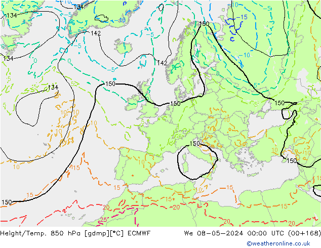 Z500/Yağmur (+YB)/Z850 ECMWF Çar 08.05.2024 00 UTC