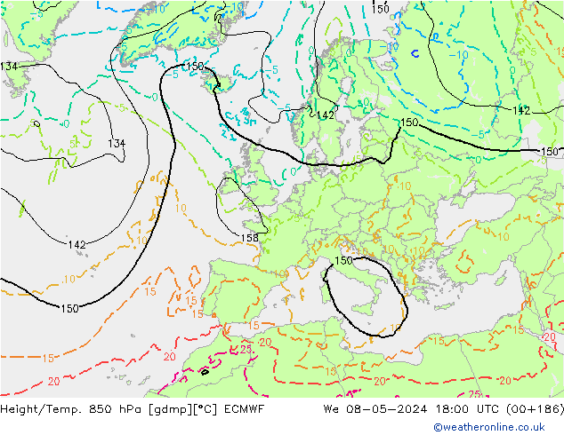 Height/Temp. 850 hPa ECMWF Mi 08.05.2024 18 UTC