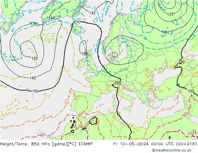 Height/Temp. 850 гПа ECMWF пт 10.05.2024 00 UTC