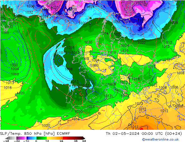 SLP/Temp. 850 hPa ECMWF Do 02.05.2024 00 UTC