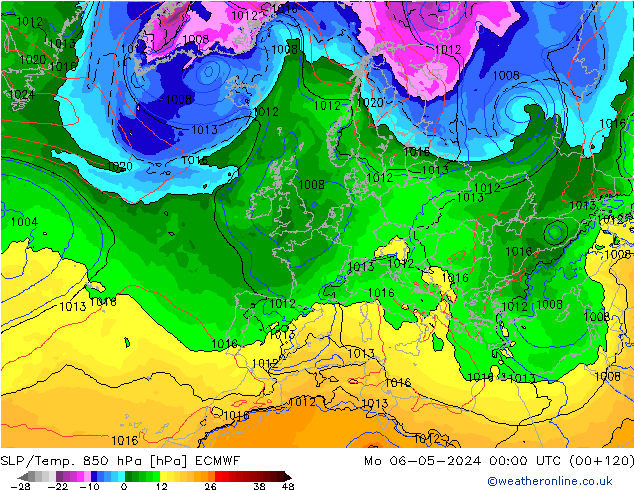 SLP/Temp. 850 hPa ECMWF Seg 06.05.2024 00 UTC