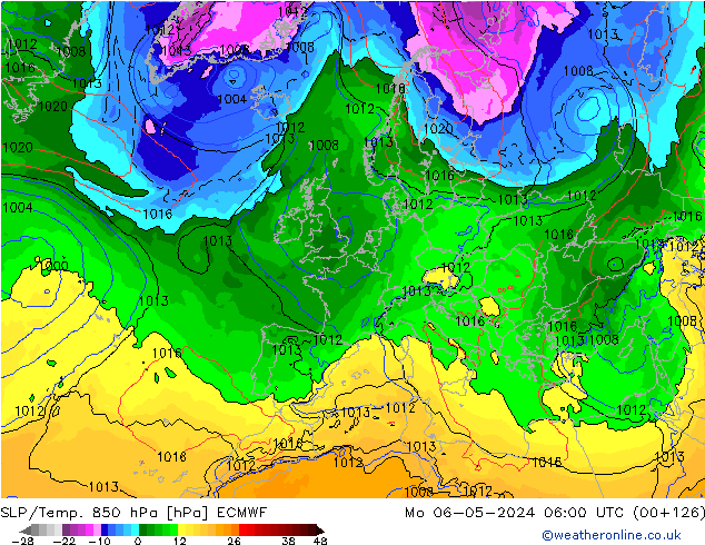 SLP/Temp. 850 hPa ECMWF Mo 06.05.2024 06 UTC